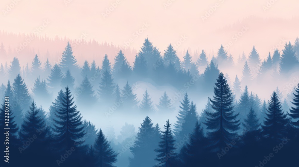 Fototapeta premium Misty Mountain Forest at Dawn.