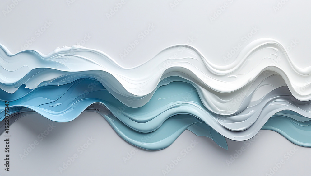 Fototapeta premium Abstract background with flowing blue and white paint waves. Modern art, texture, design concept.