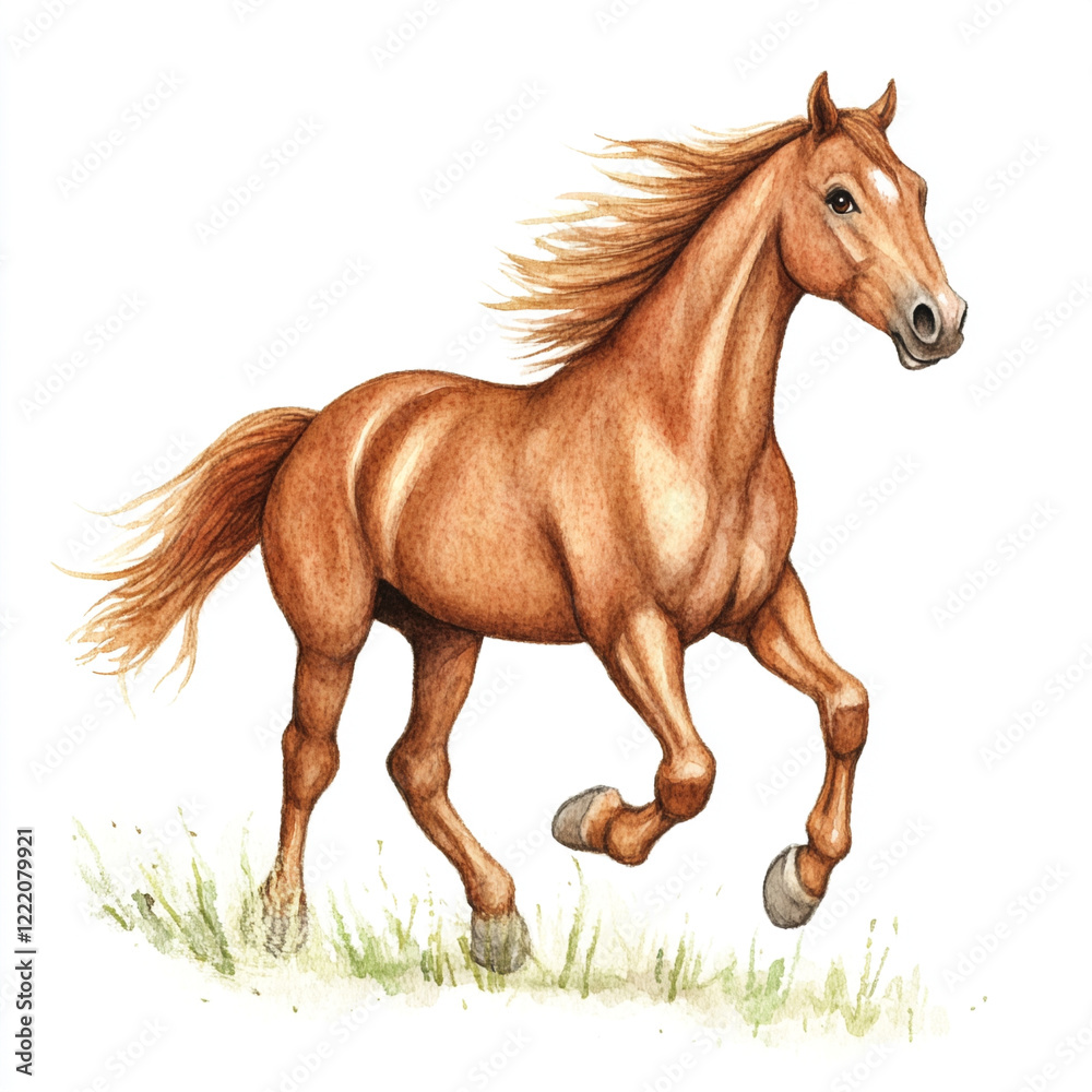 Obraz premium Minimalist Image of a Horse Running Freely in a Vast Open Field Capturing the Essence of Nature and Freedom in a Serene Isolated Landscape