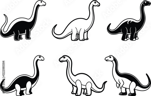 Cute Diplodocus toy set vector illustration design, diplodocus toy silhouette vector art, diplodocus toy line art vector icon