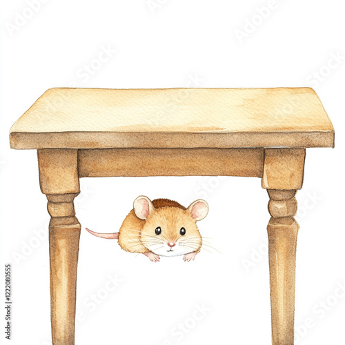 Minimalist Image of a Mouse Hiding Under a Table in an Isolated Setting Perfect for Nature and Wildlife Themes Showcasing the Subtlety of Small Creatures in Their Natural Habitat