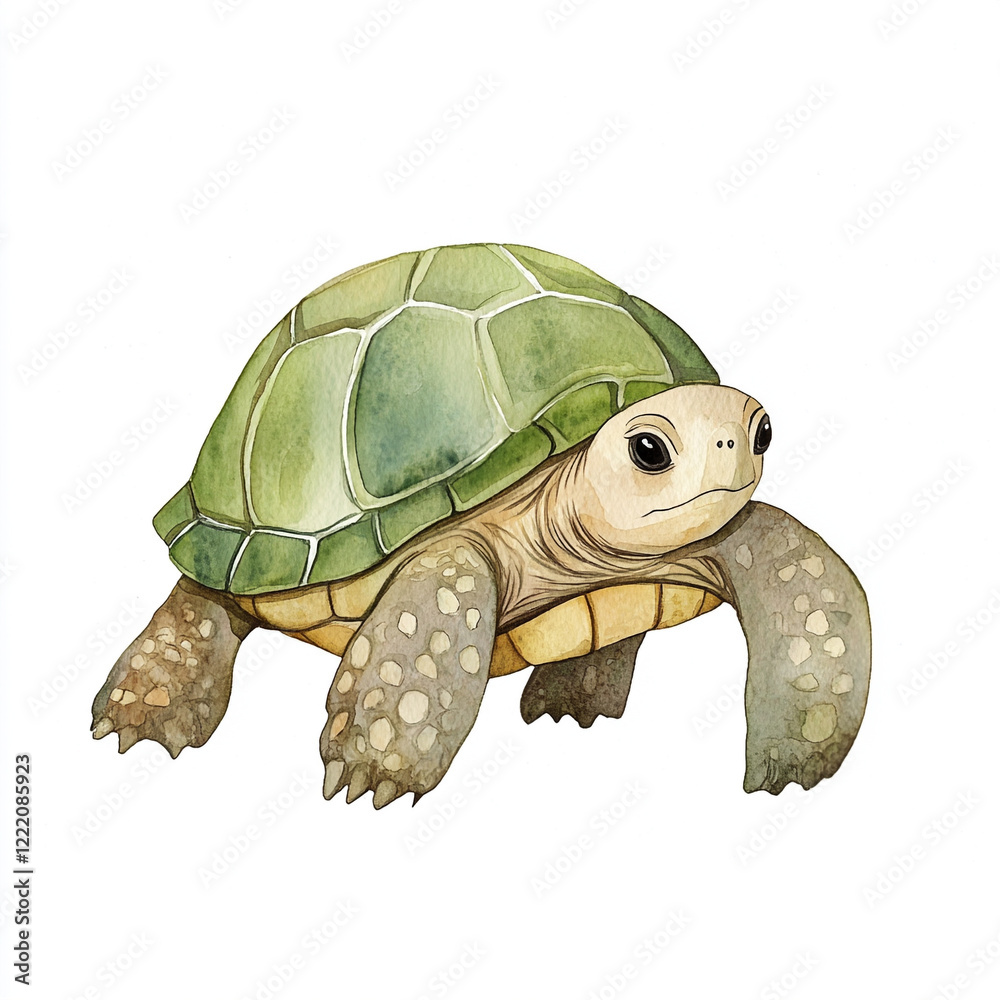 Fototapeta premium Slow Turtle Walks Alone in Minimalist Style Isolated on White Background Capturing the Essence of Nature's Calm and Serenity Perfect for Nature Lovers and Wildlife Enthusiasts
