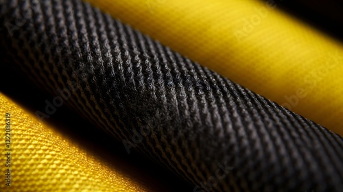 Closeup view of the intricate woven texture and grid like pattern of high strength Kevlar fabric material  This durable resilient composite material is commonly used in protective equipment photo