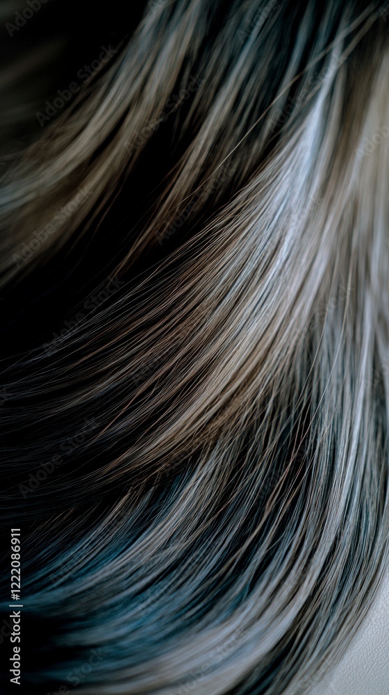 Naklejka premium Sleek Straight Blue Black Hair Texture Closeup