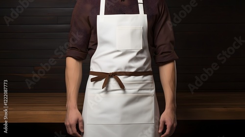 Portrait of a professional chef wearing a Kevlar cut resistant apron in a commercial kitchen setting showcasing their expertise and commitment to safety in the culinary industry photo