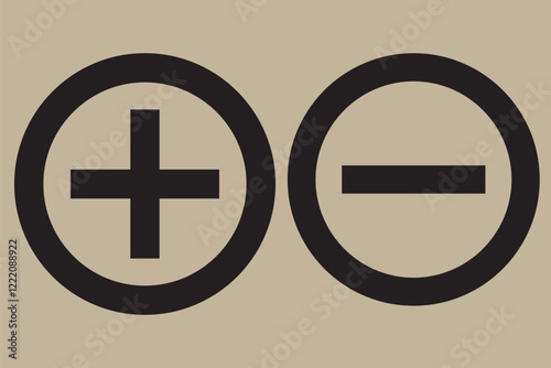 Round plus sign and minus sign icon set. Vector.