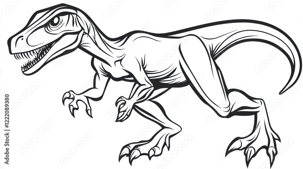 Obraz premium Monochrome Dinosaur Drawing with Detailed Features and Dynamic Pose