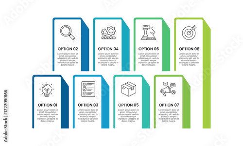 Infographic 8 Simple Options for Success. Presentation, Plan, Milestone, Timeline and Strategy. Vector illustration.