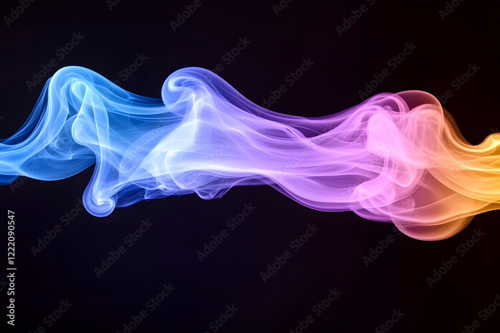 Colorful smoke swirling in elegant patterns against a deep black background for creative and artistic visuals Colorful smoke swirling in elegant patterns against a deep black background for creative and artistic visuals