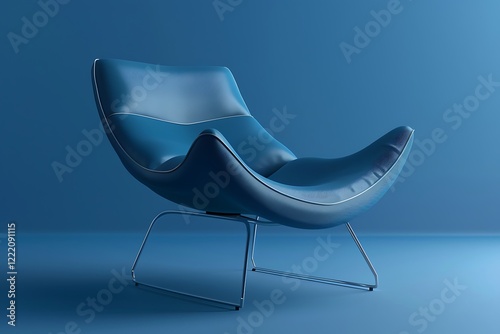 Simple linear icon of a contemporary lounge chair in cool sapphire, sleek lines, and minimalistic design.