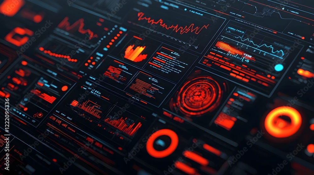Obraz premium AI powered digital dashboard displaying advanced data analytics and insights in a futuristic high tech interface 3D of a modern abstract control panel with various charts graphs