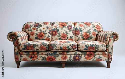vintage 1960s 1970s tacky ugly flower patterned sofa couch, kitsch, bold, colorful, psychedelic, groovy, outdated, nostalgic, eccentric, loud, garish, patterned, paisley, mustard yellow, retro, green