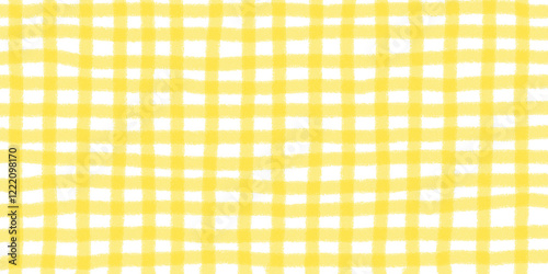 透け感がある手描きのラフな黄色のチェック柄