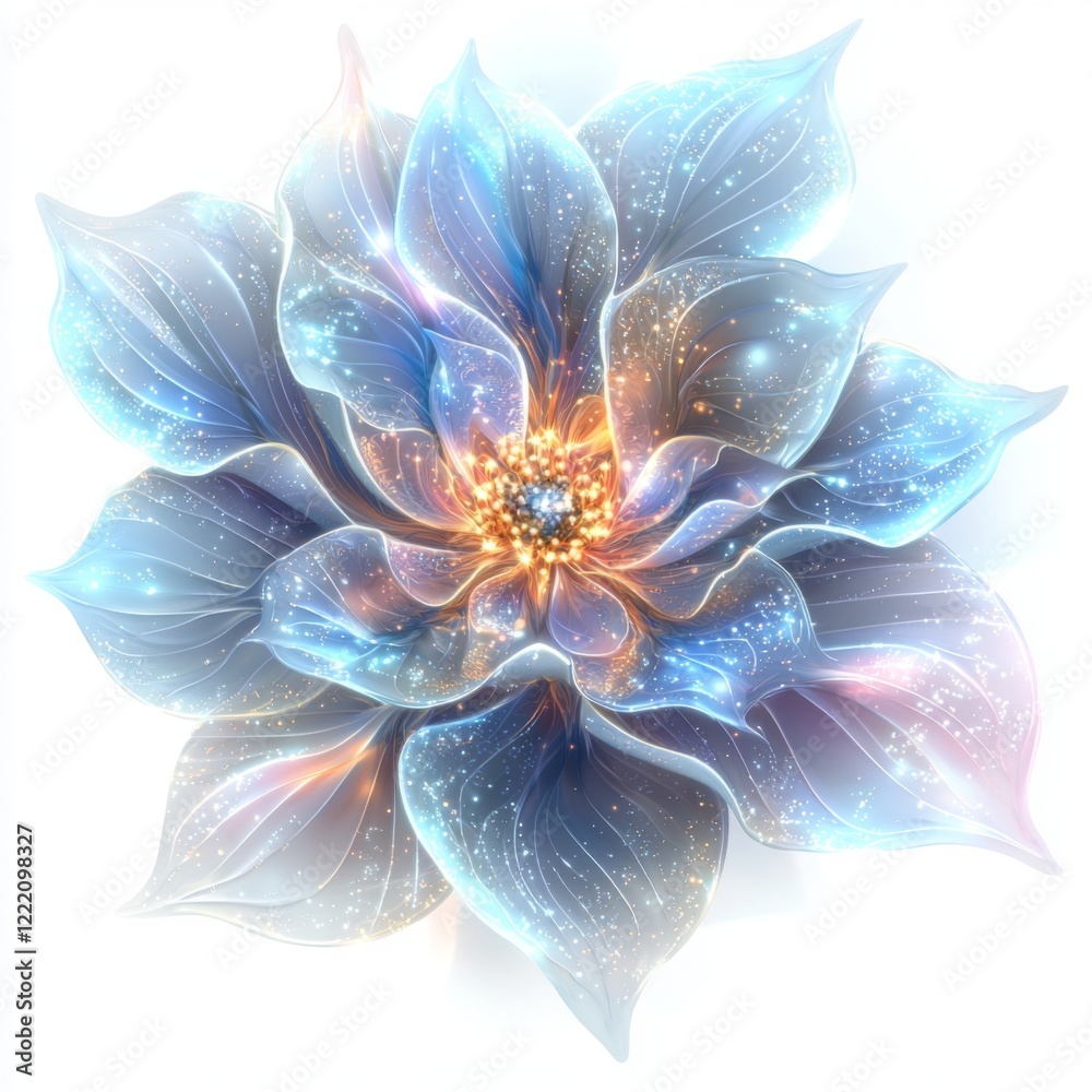 Fototapeta premium Captivating Celestial Flower with Ethereal Glow and Sparkling Details in Soft Pastel Hues