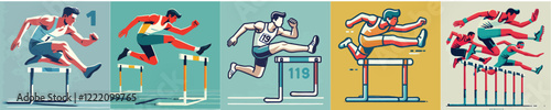 Vector collection of an athlete running hurdles
