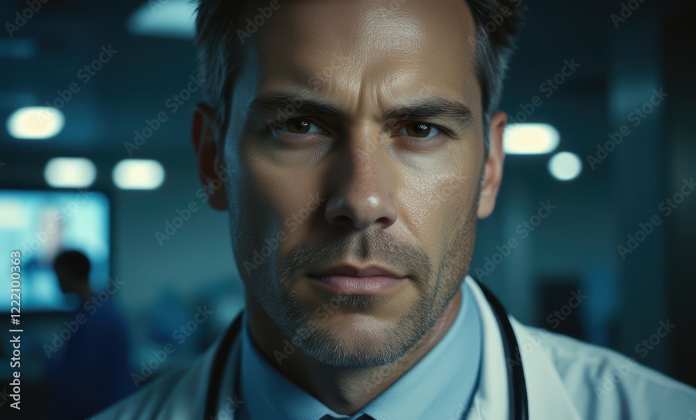 Serious Caucasian Male Doctor in Scrubs Serious Caucasian Male Doctor in Scrubs
