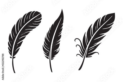 Collection of Black Silhouette Feather Illustrations
