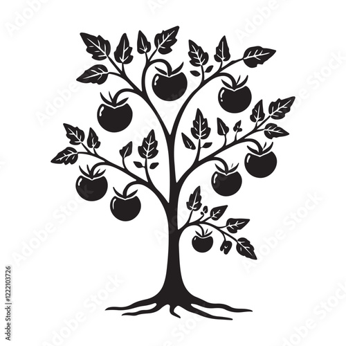 Tomato Plant Silhouette with Abundant Fruit