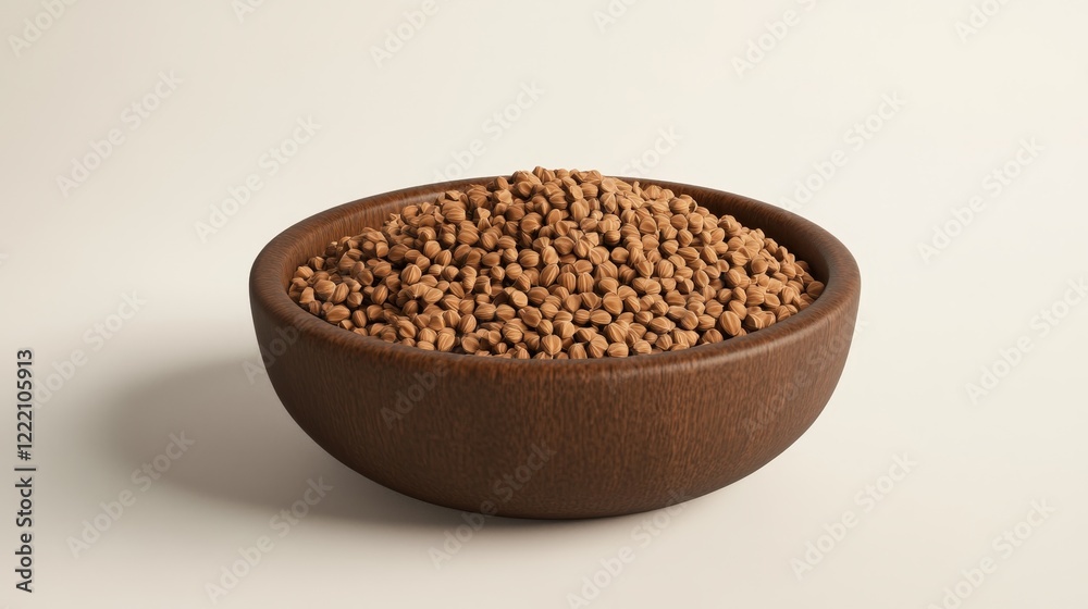3D realistic fenugreek seeds in a small dish. 3D realistic fenugreek seeds in a small dish.