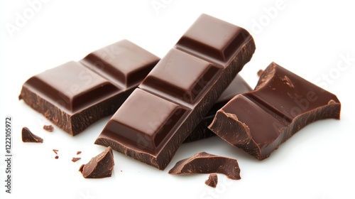 Chocolate bar, melted chocolate splash isolated on white background