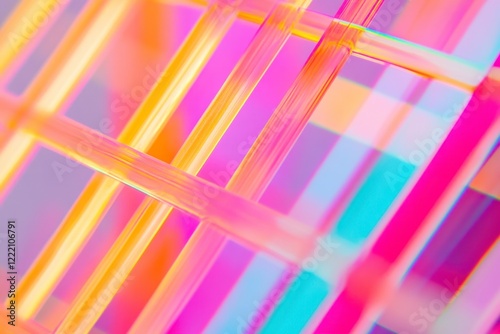 Abstract Colorful Glass Structure with Bright Neon Reflections