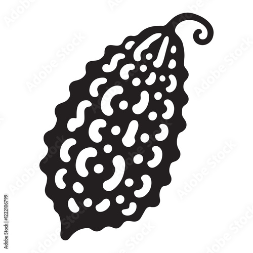 Detailed Black Silhouette Bitter Melon Illustration