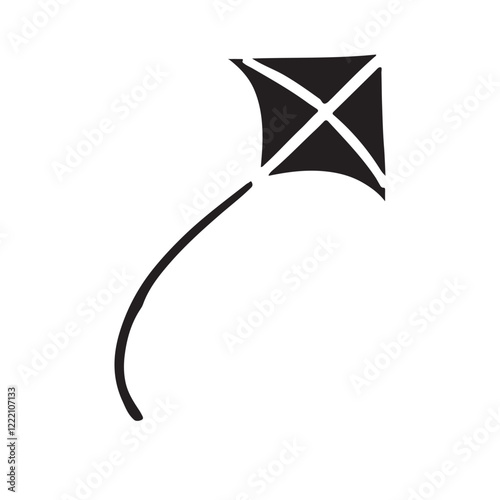 Simple Black Silhouette Kite Illustration for Kids
