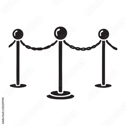 Stanchion Chain Silhouette Icon Barrier Rope Crowd Control Vector