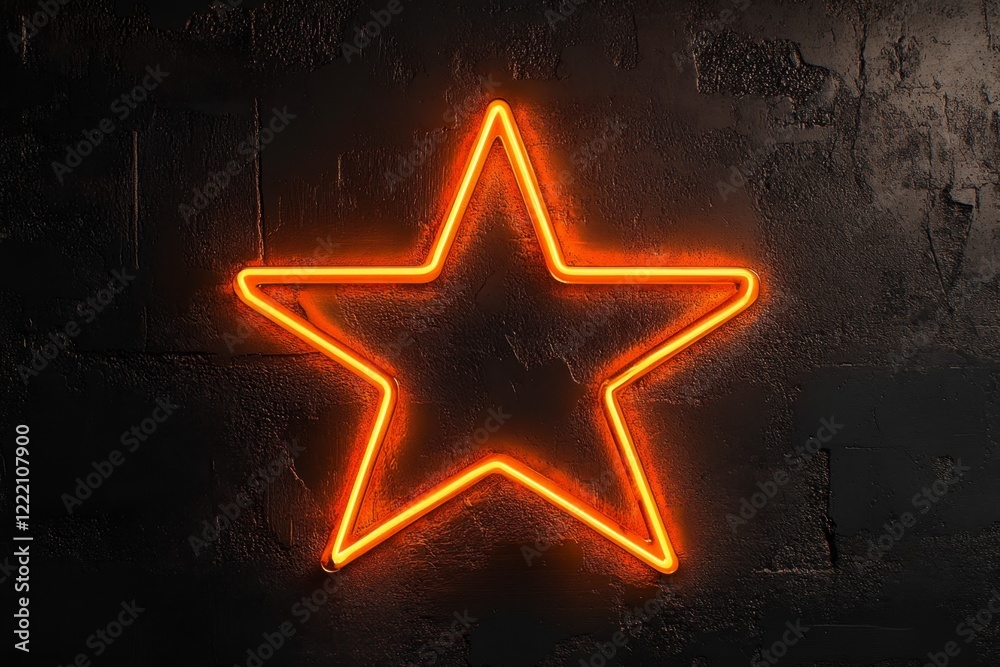 Fototapeta premium Neon Star Sign on Dark Textured Background with Bright Glow Effect