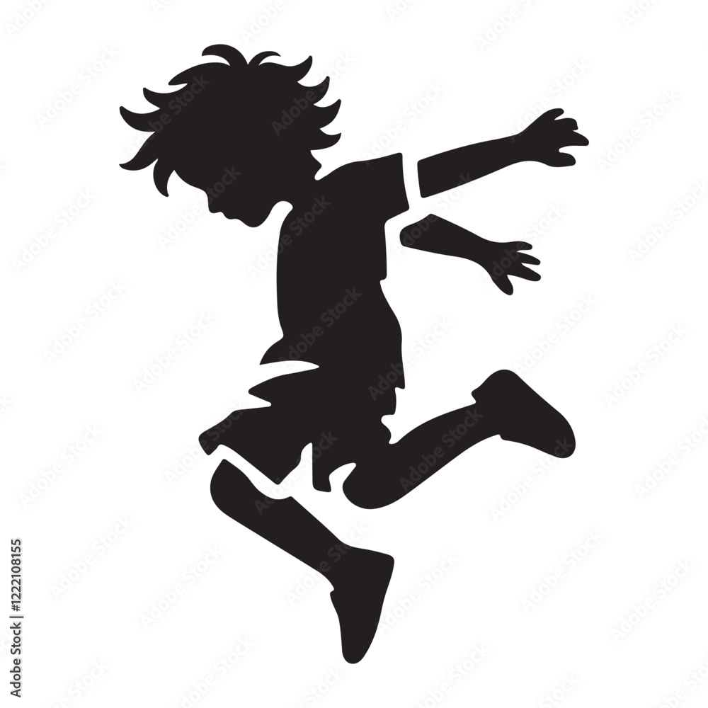 Silhouette of a Boy Joyfully Leaping in the Air Silhouette of a Boy Joyfully Leaping in the Air