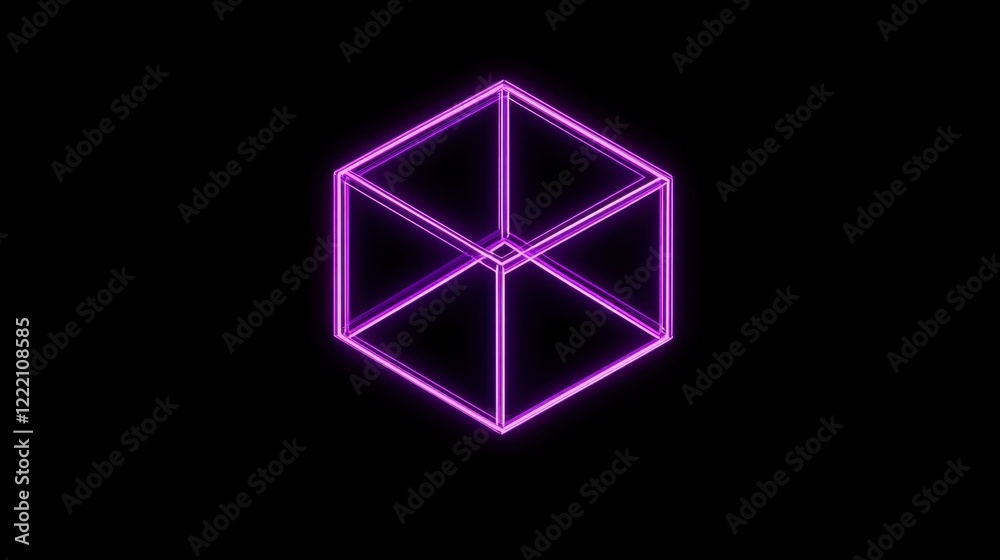 Fototapeta premium Neon Cube with Futuristic Glow and Dark Background Display