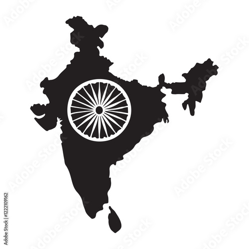 India Map Silhouette with Ashoka Chakra Emblem