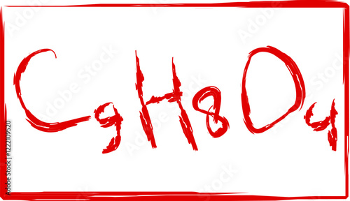 aspirin chemical compound formula, in Doodle style