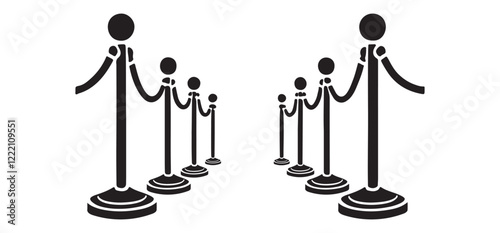 Silhouette Illustration of Stanchions Directing a Crowd