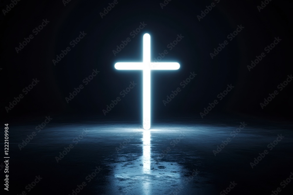 Naklejka premium Glowing Cross Symbol in Dark Background for Spiritual Themes