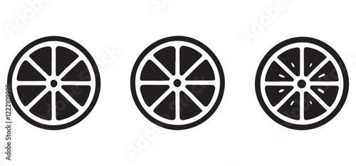 Set of Three Black Lemon Slice Vector Illustrations