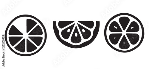 Stylish Black Silhouette Lemon Illustration Set