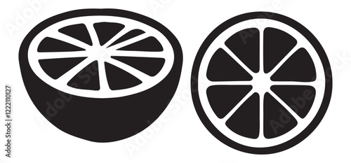 Detailed Black Silhouette Lemon Half and Slice Illustrations