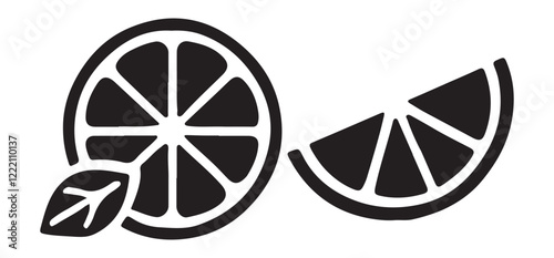 Simple Black Silhouette Lemon Illustration with Leaf