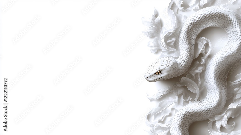 Serene White Serpent on Ornate Carving Serene White Serpent on Ornate Carving