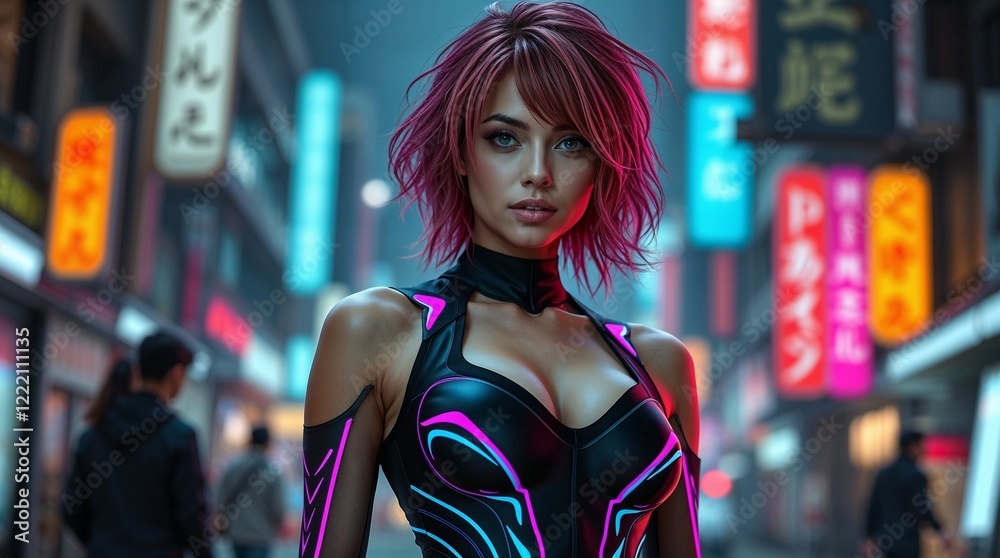 Beautiful Cyber Super model in neon outfit Beautiful Cyber Super model in neon outfit