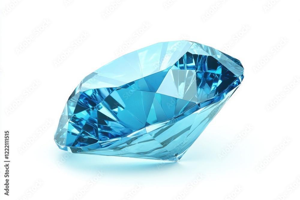 Sparkling Blue Gemstone with Radiant Facets and Clean Reflection Sparkling Blue Gemstone with Radiant Facets and Clean Reflection