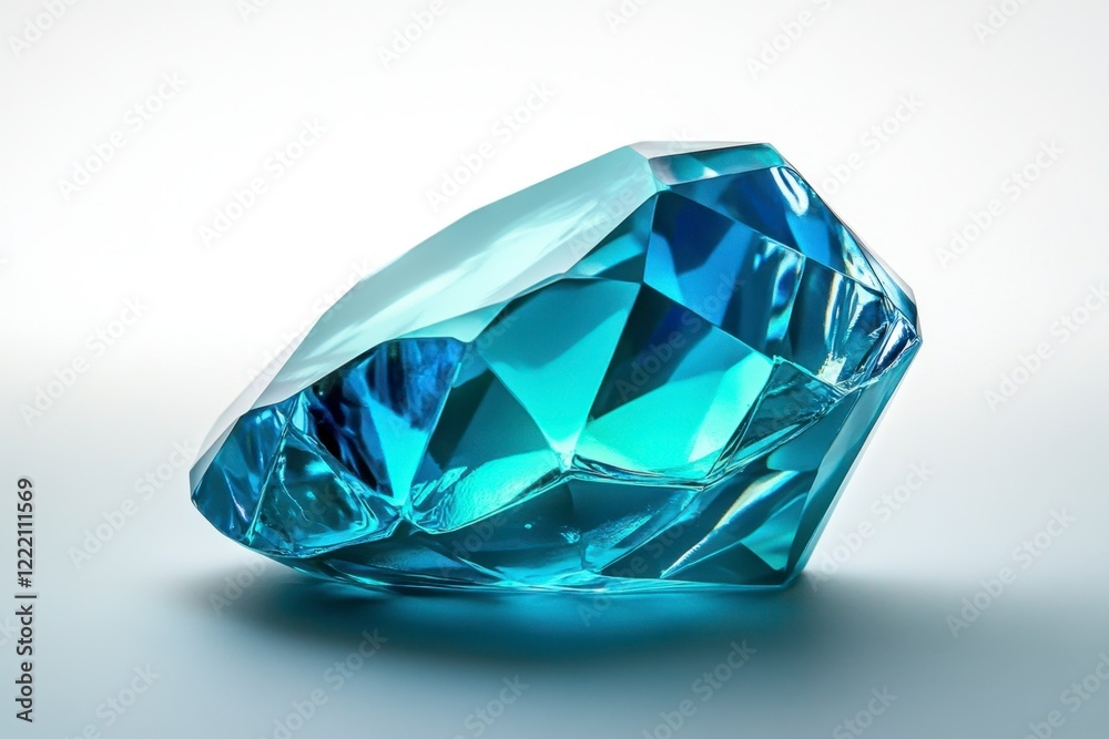 Sparkling Blue Gemstone with Reflections and Light Effects on Surface Sparkling Blue Gemstone with Reflections and Light Effects on Surface
