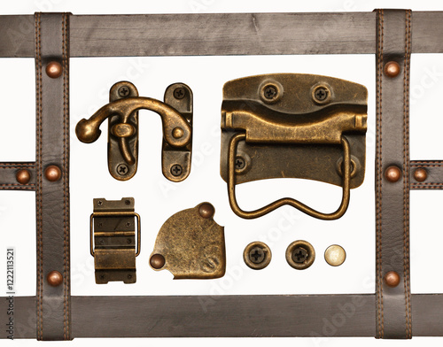 Картината върху платно Details of the leather and bronze trim on retro trunk
