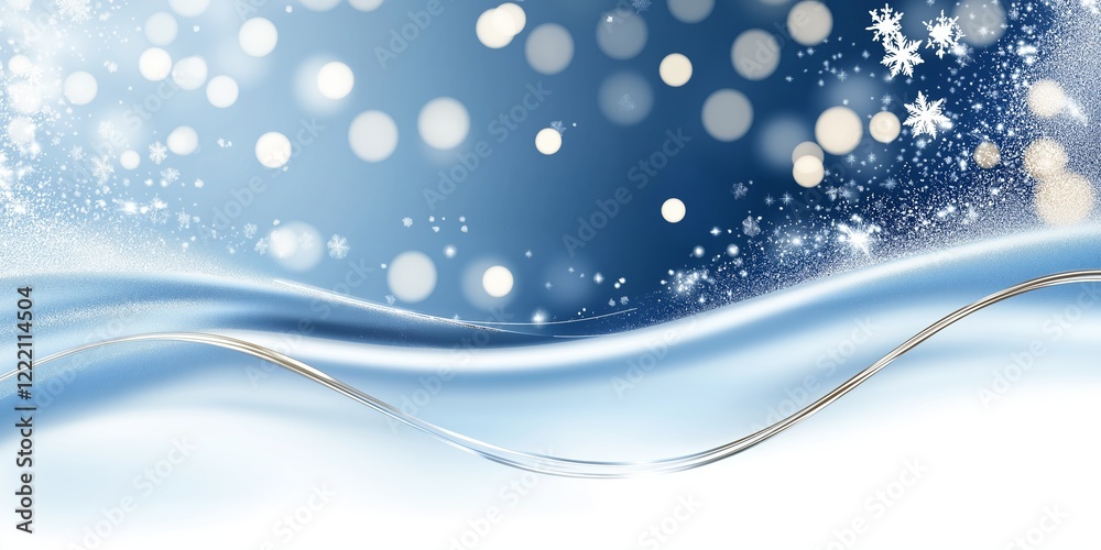 Winter Snowy Waves with Sparkling Snowflakes. Elegant Abstract Scene with Soft Flowing Shapes and Bokeh Lights. Festive Backdrop for Holiday and Seasonal Themes. AI generated