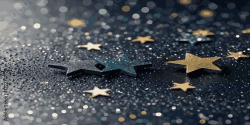 Abstract blue and multicolor star design greeting doted confetti on white background. Concept of anniversary, Christmas decoration, greeting card, party social event vector illustration.