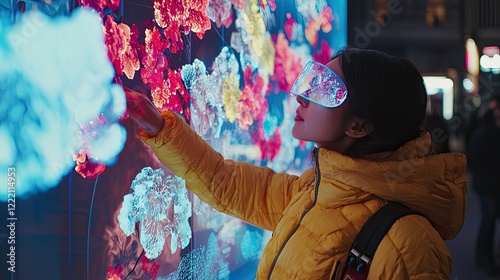 an artist using digital tools or augmented reality to create interactive art installations.