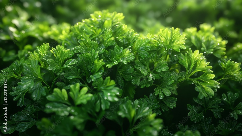 3D realistic parsley bunches with dewdrops. 3D realistic parsley bunches with dewdrops.