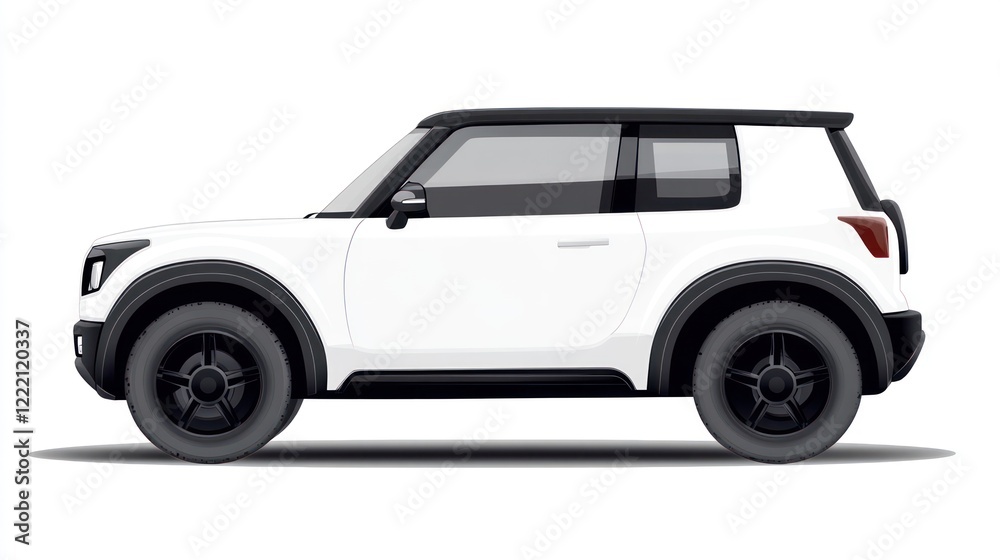 SUV car white color, right side view, white background SUV car white color, right side view, white background