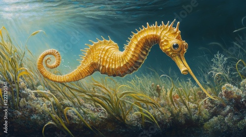 Yellow Slender Seahorse (Hippocampus reidi) or Longsnout Seahorse photo